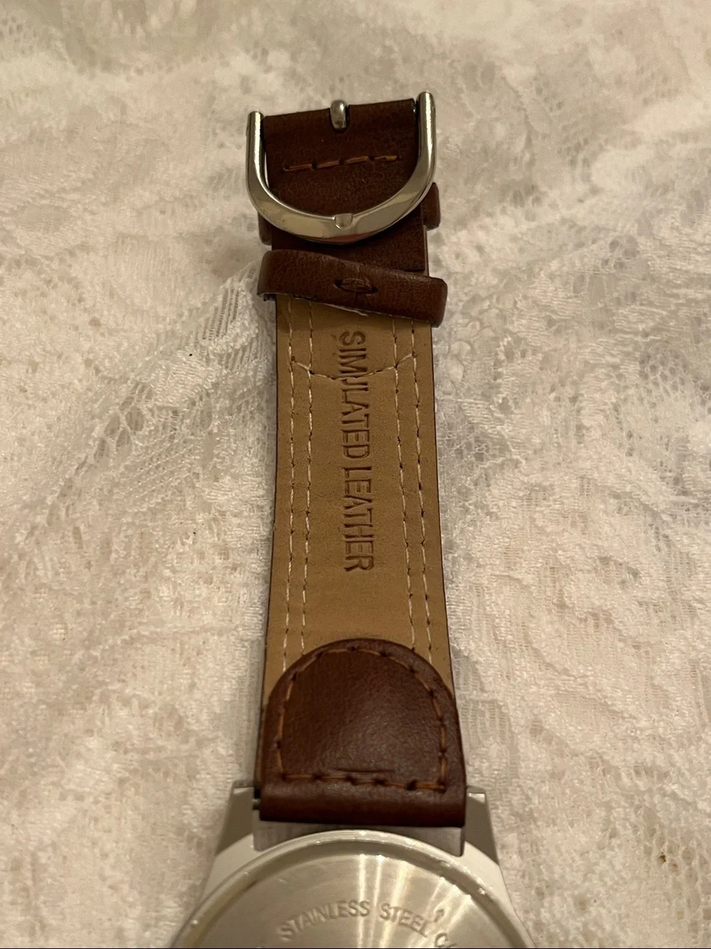Men's Brown Simulated Leather Strap Quartz Watch - Brown/White